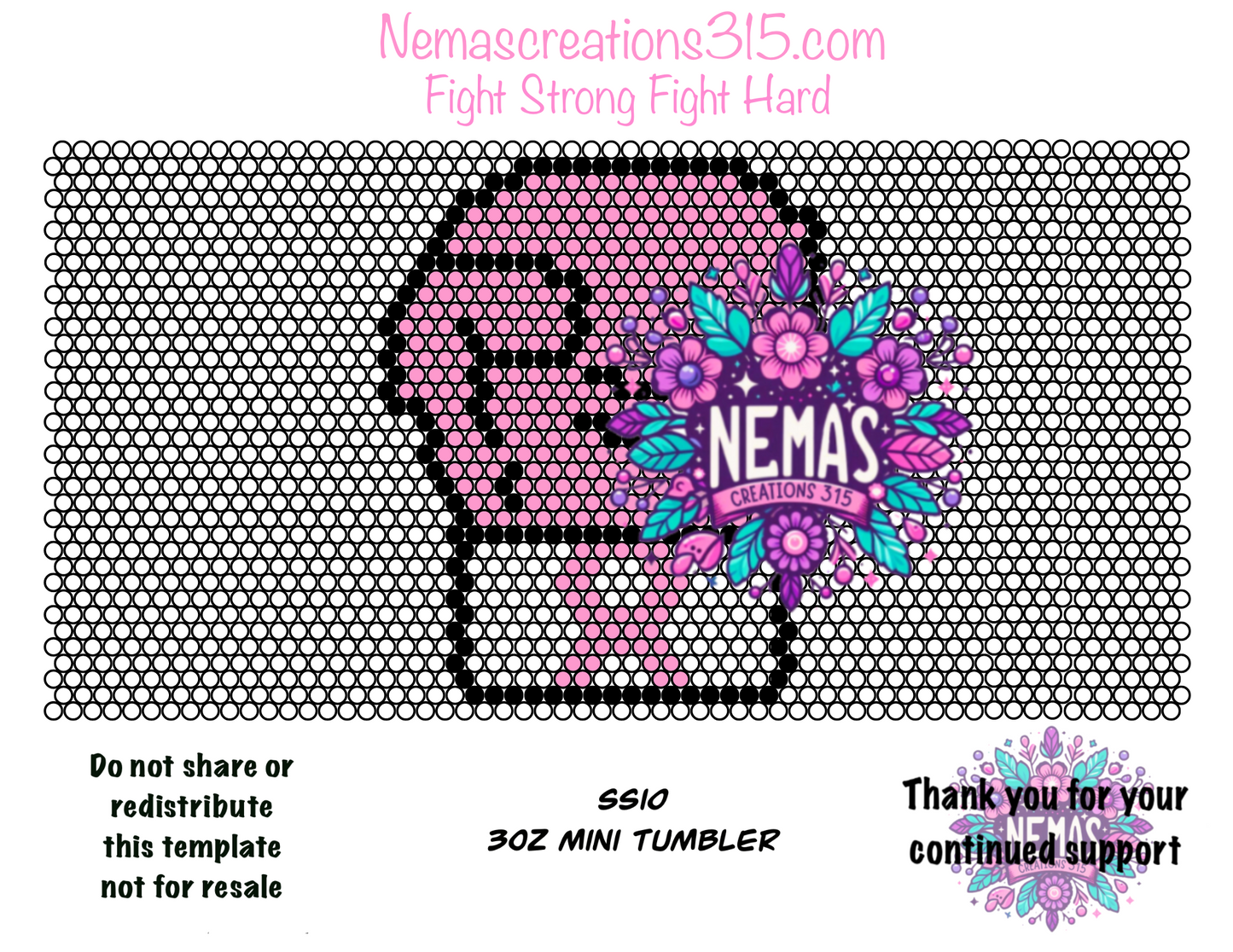 3oz Rhinestone Tumbler Templates SS10 Fight Strong Fight Hard