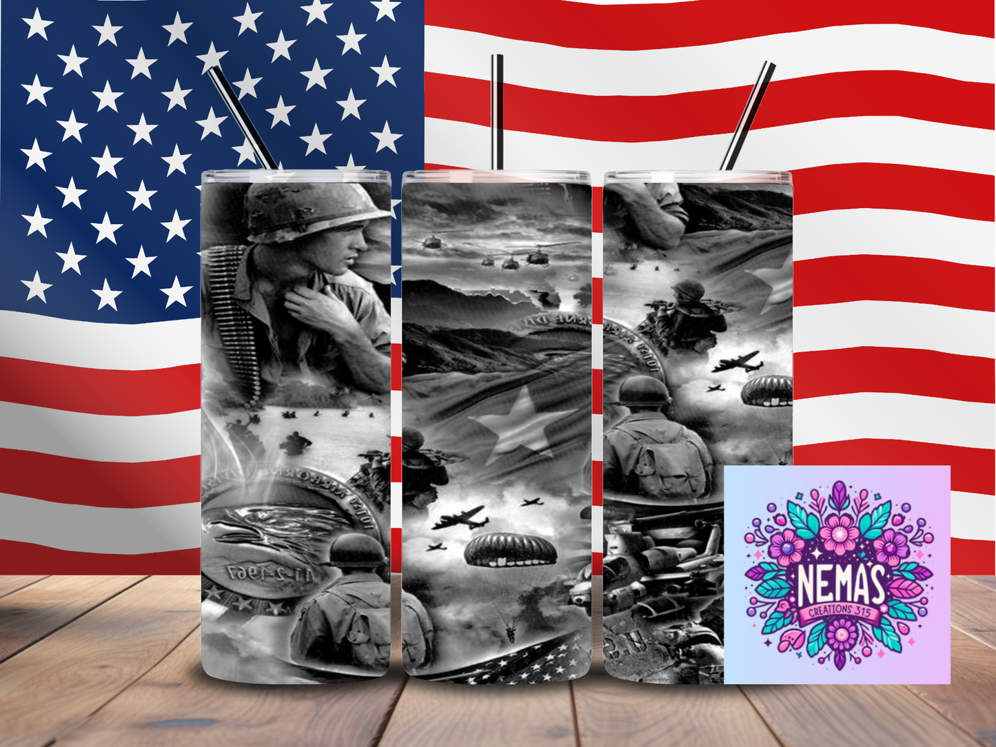Military Gray Custom Sublimation Tumbler - Blingers & Non-Blingers